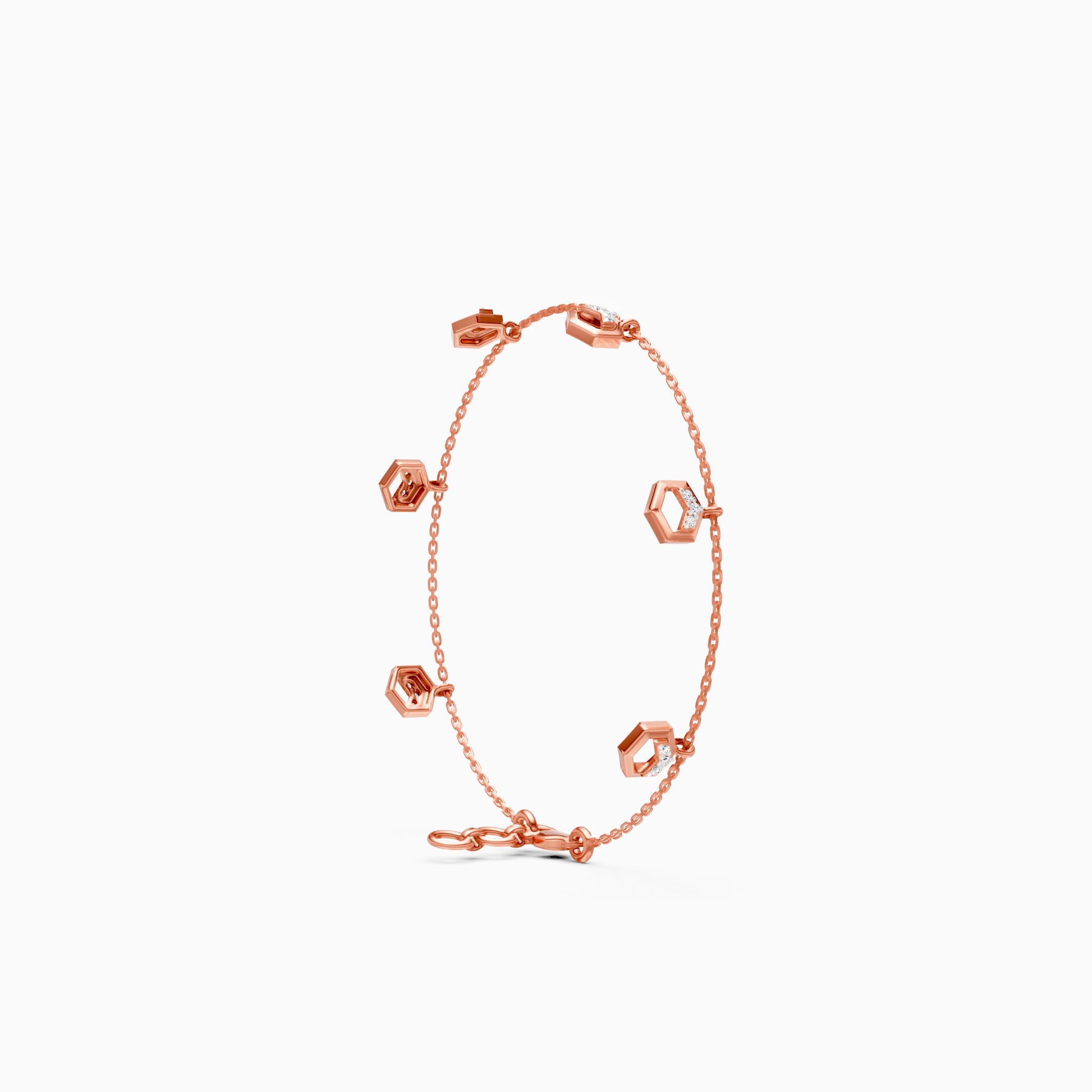 Chain Style Bracelet with Hexagon Diamond Charms