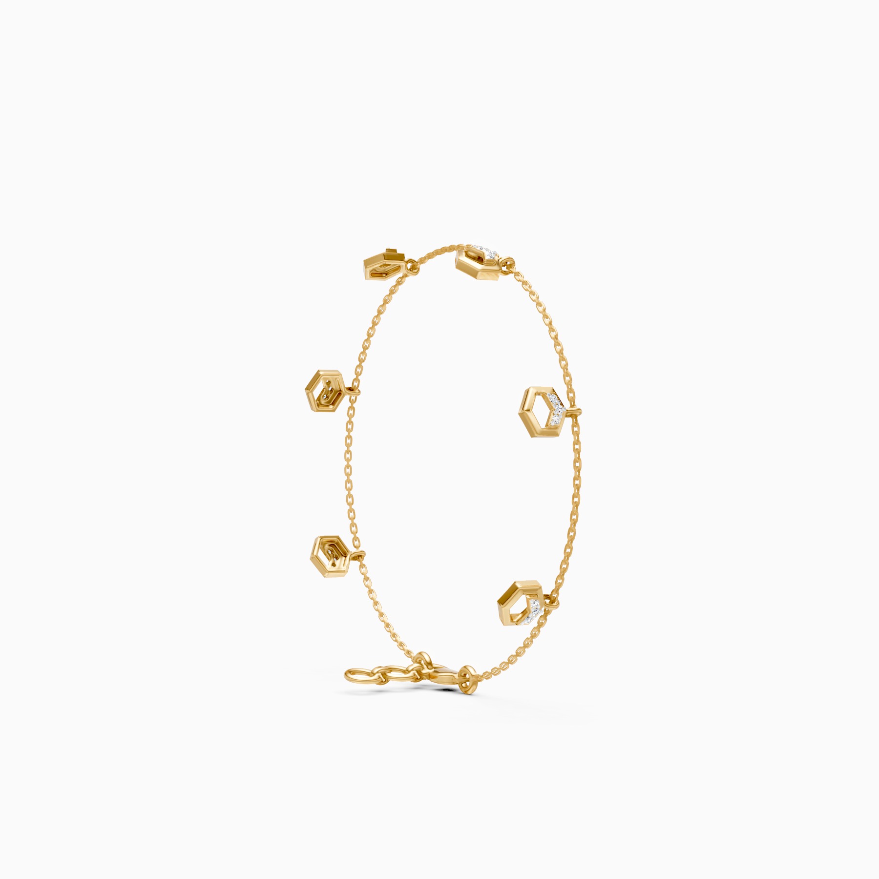 Chain Style Bracelet with Hexagon Diamond Charms