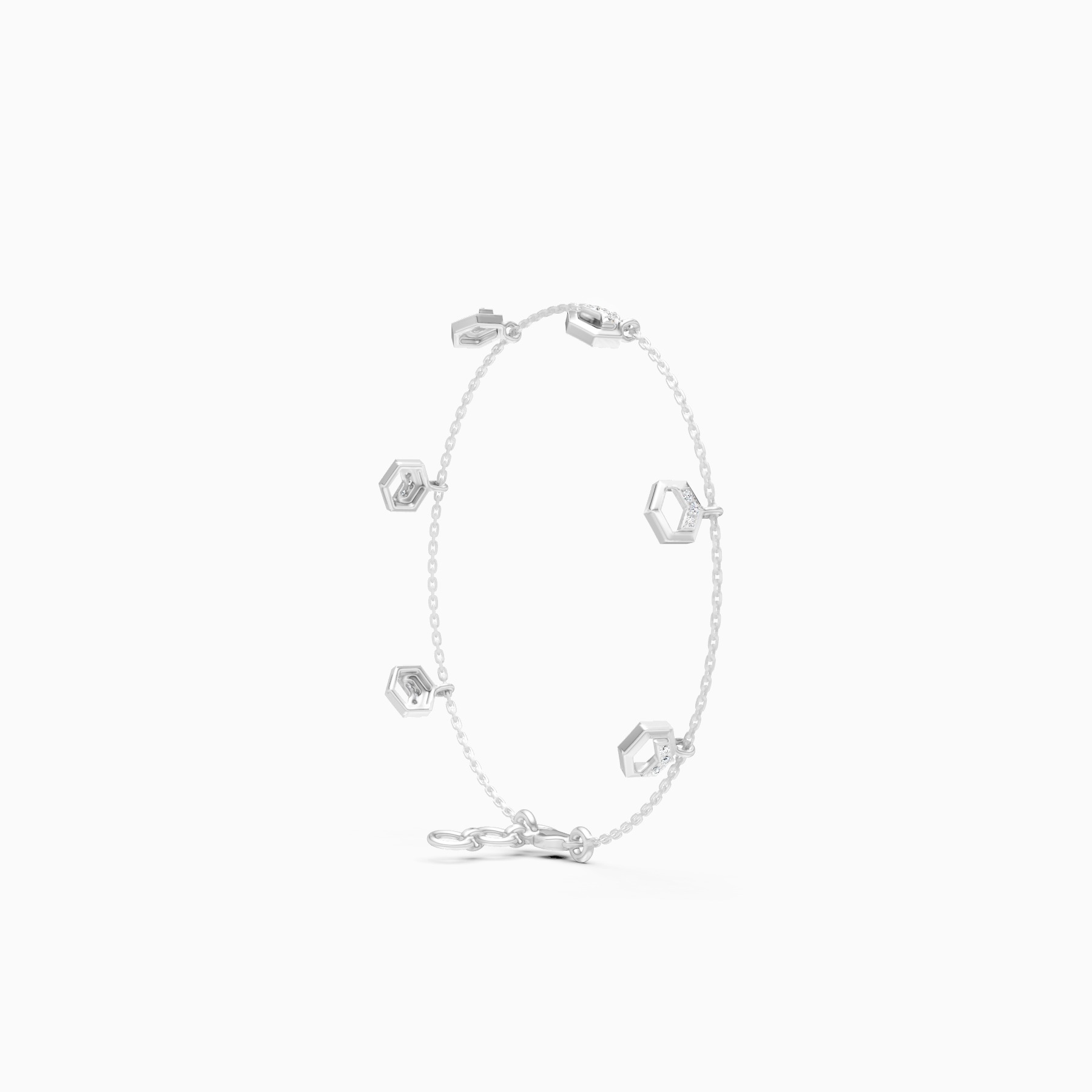 Chain Style Bracelet with Hexagon Diamond Charms
