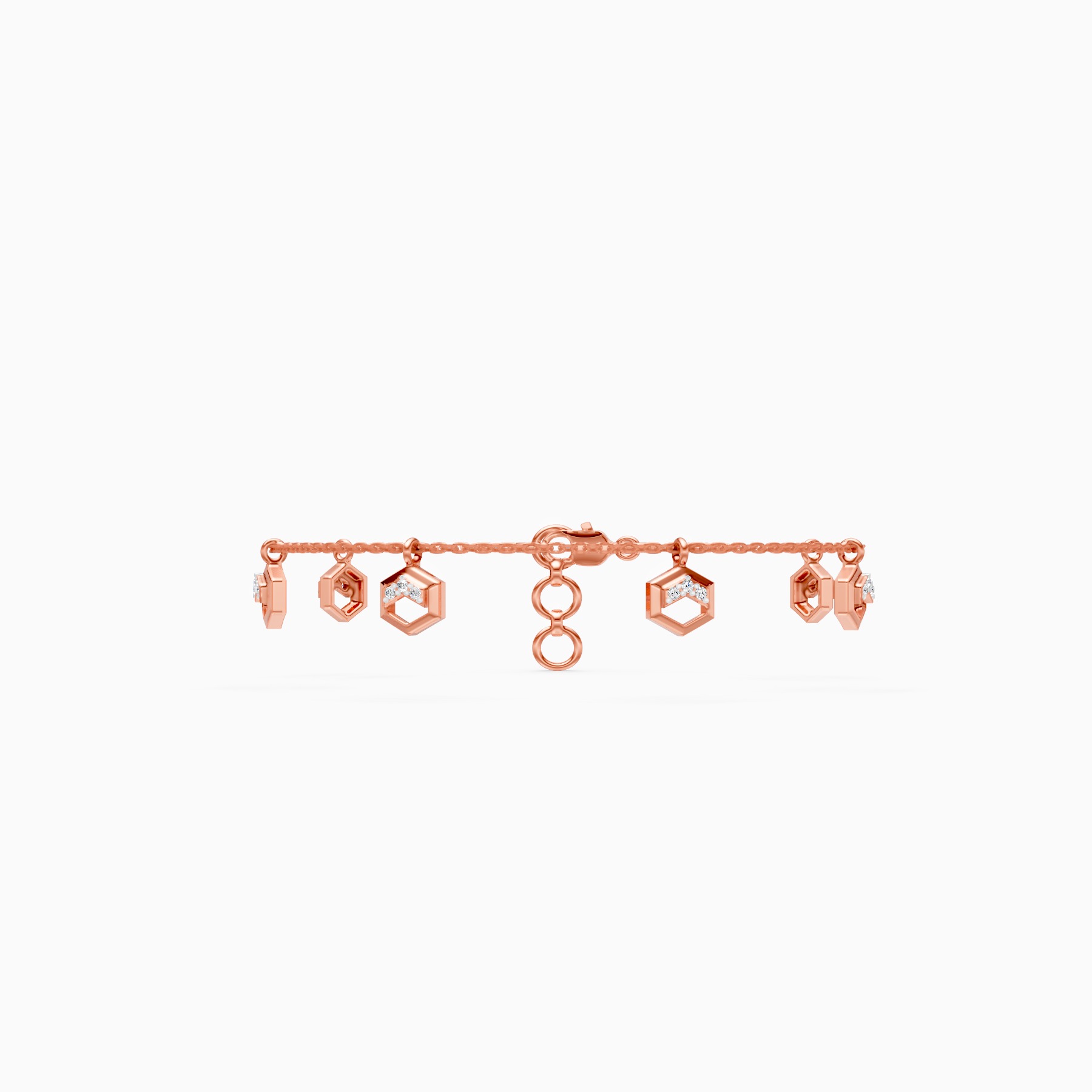 Chain Style Bracelet with Hexagon Diamond Charms