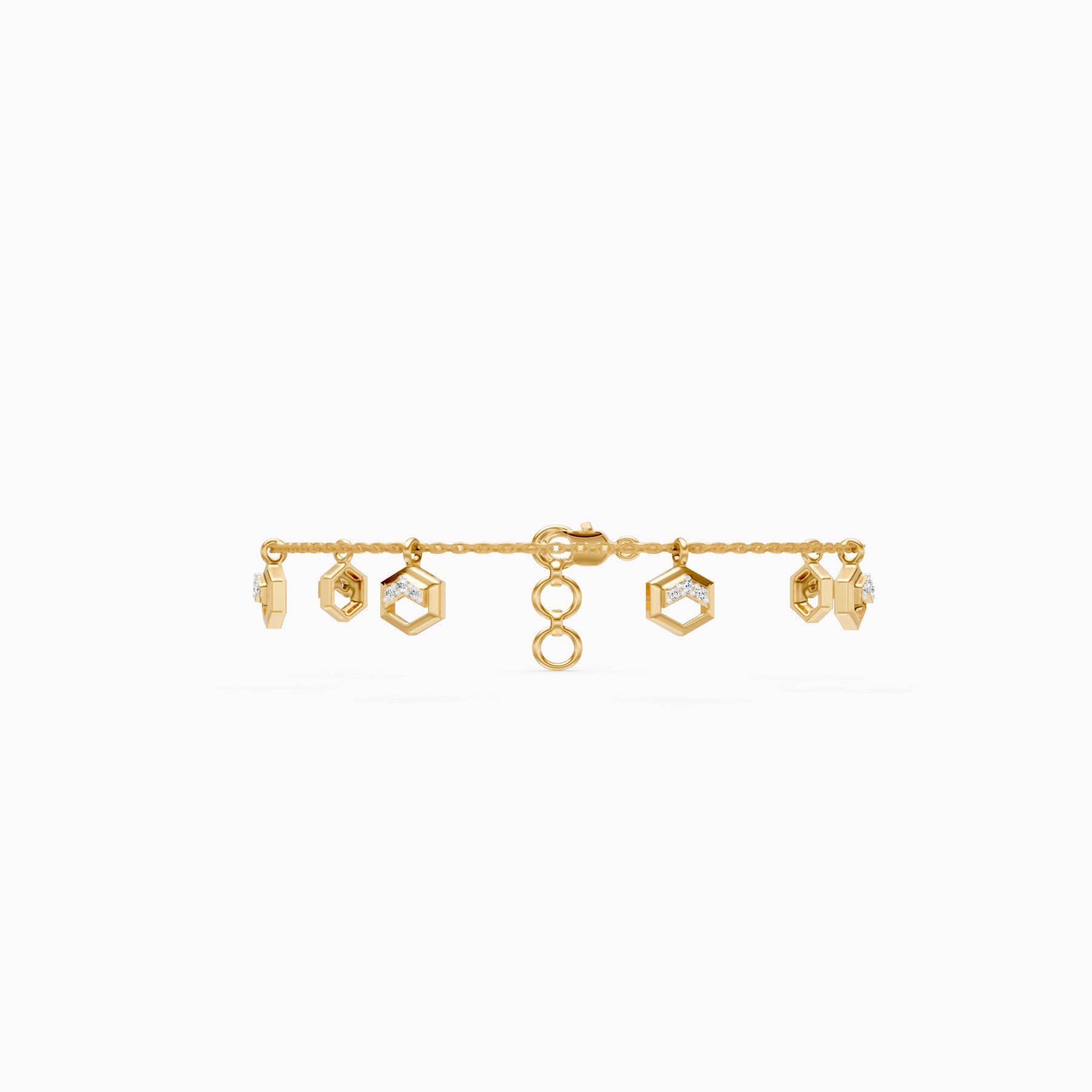 Chain Style Bracelet with Hexagon Diamond Charms