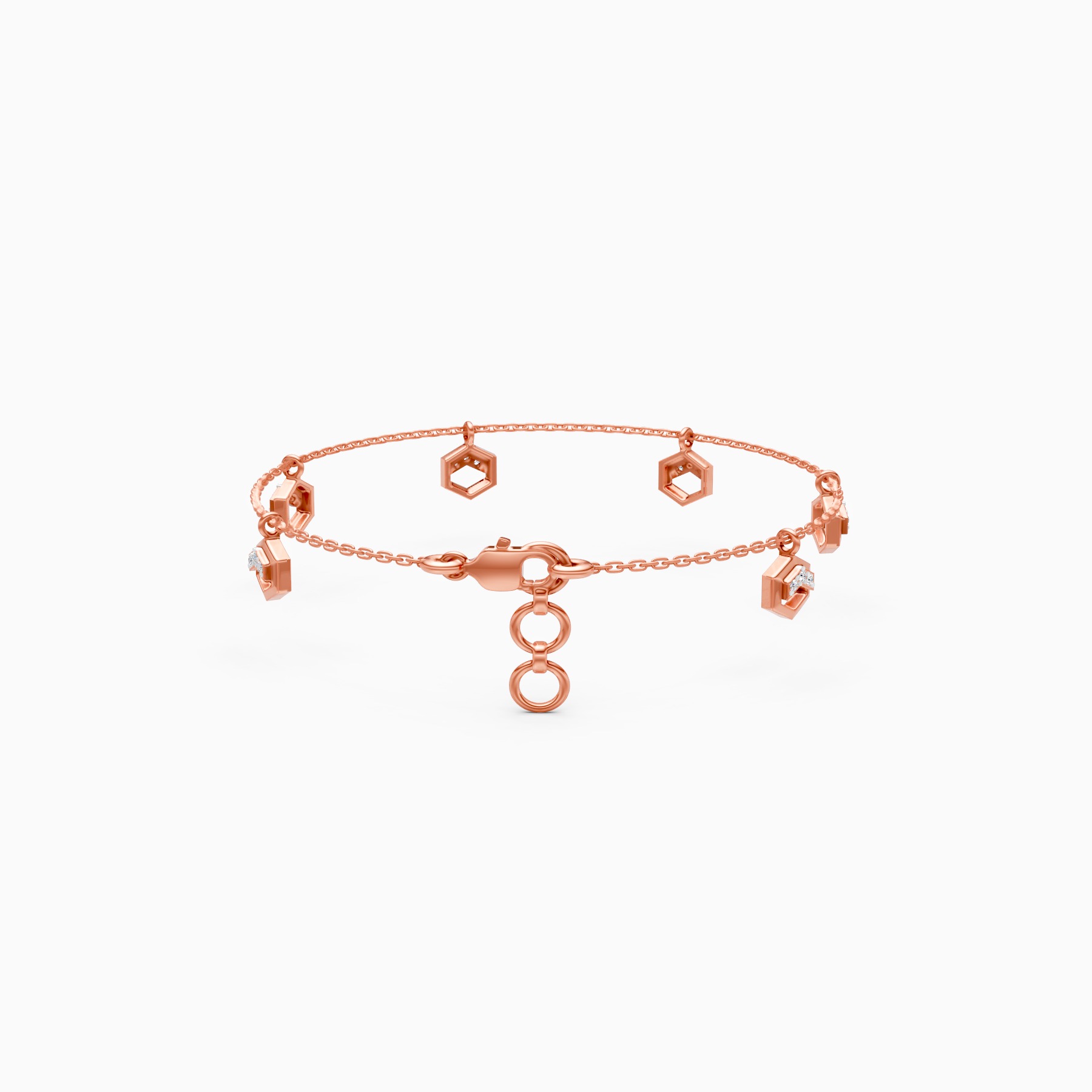Chain Style Bracelet with Hexagon Diamond Charms