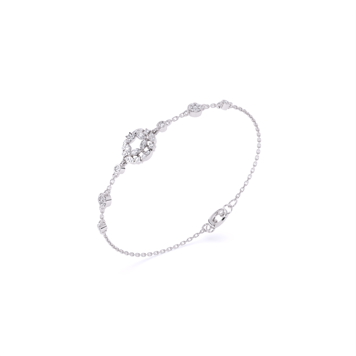 Diamond-Filled Round Center Bracelet with Side Diamonds