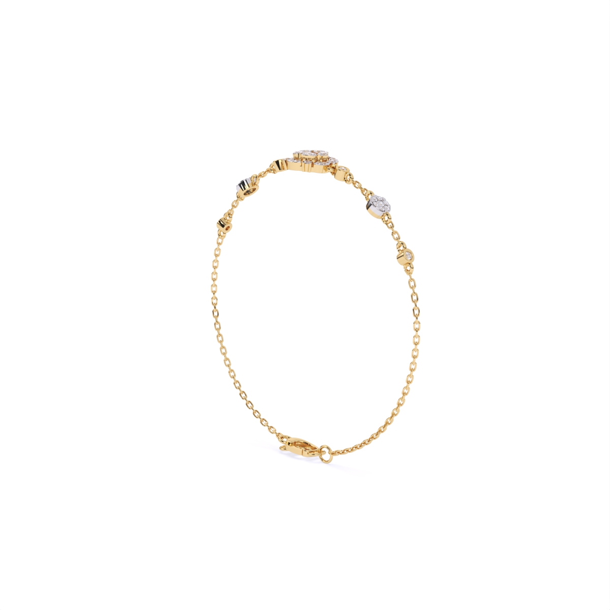 Diamond-Filled Round Center Bracelet with Side Diamonds