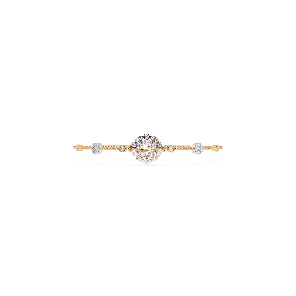 Diamond-Filled Round Center Bracelet with Side Diamonds