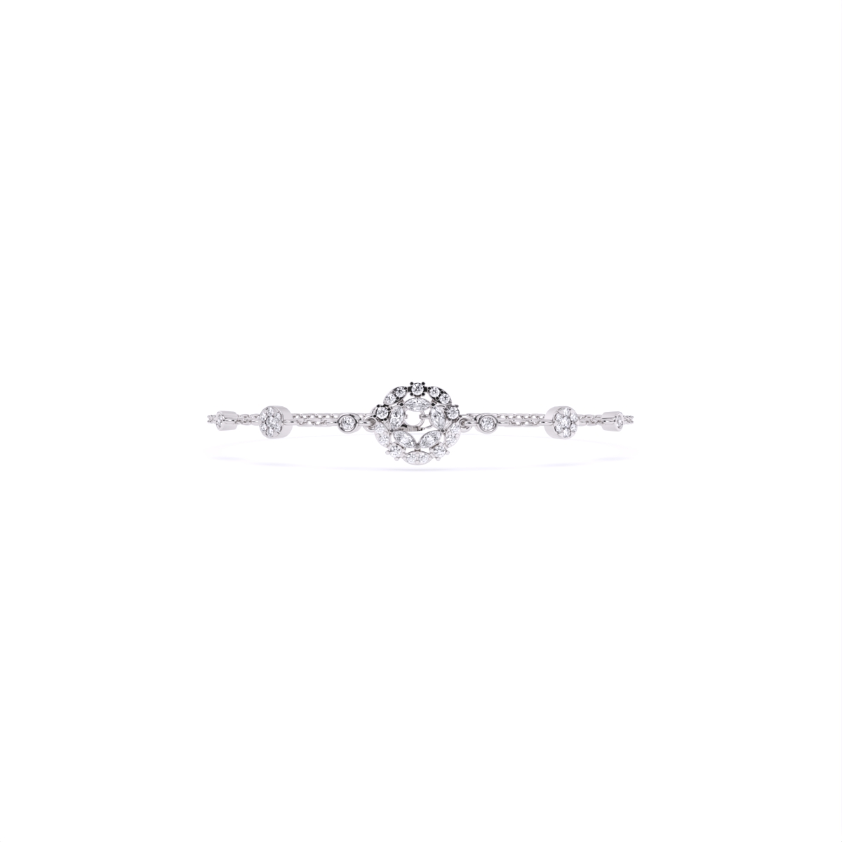 Diamond-Filled Round Center Bracelet with Side Diamonds