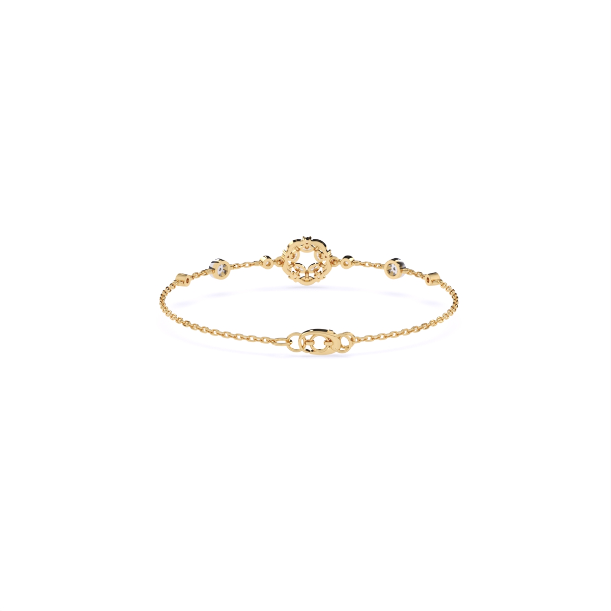 Diamond-Filled Round Center Bracelet with Side Diamonds