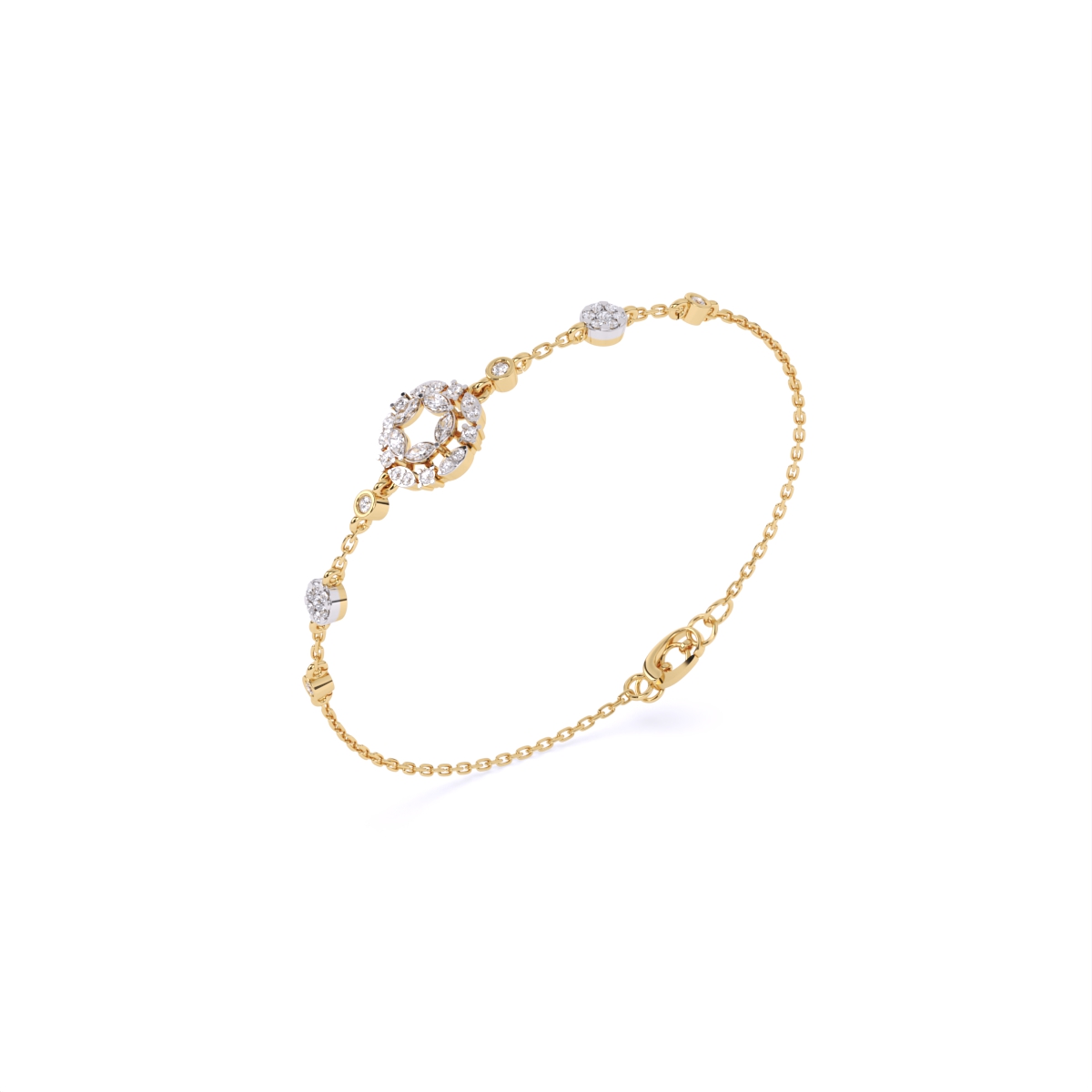 Diamond-Filled Round Center Bracelet with Side Diamonds