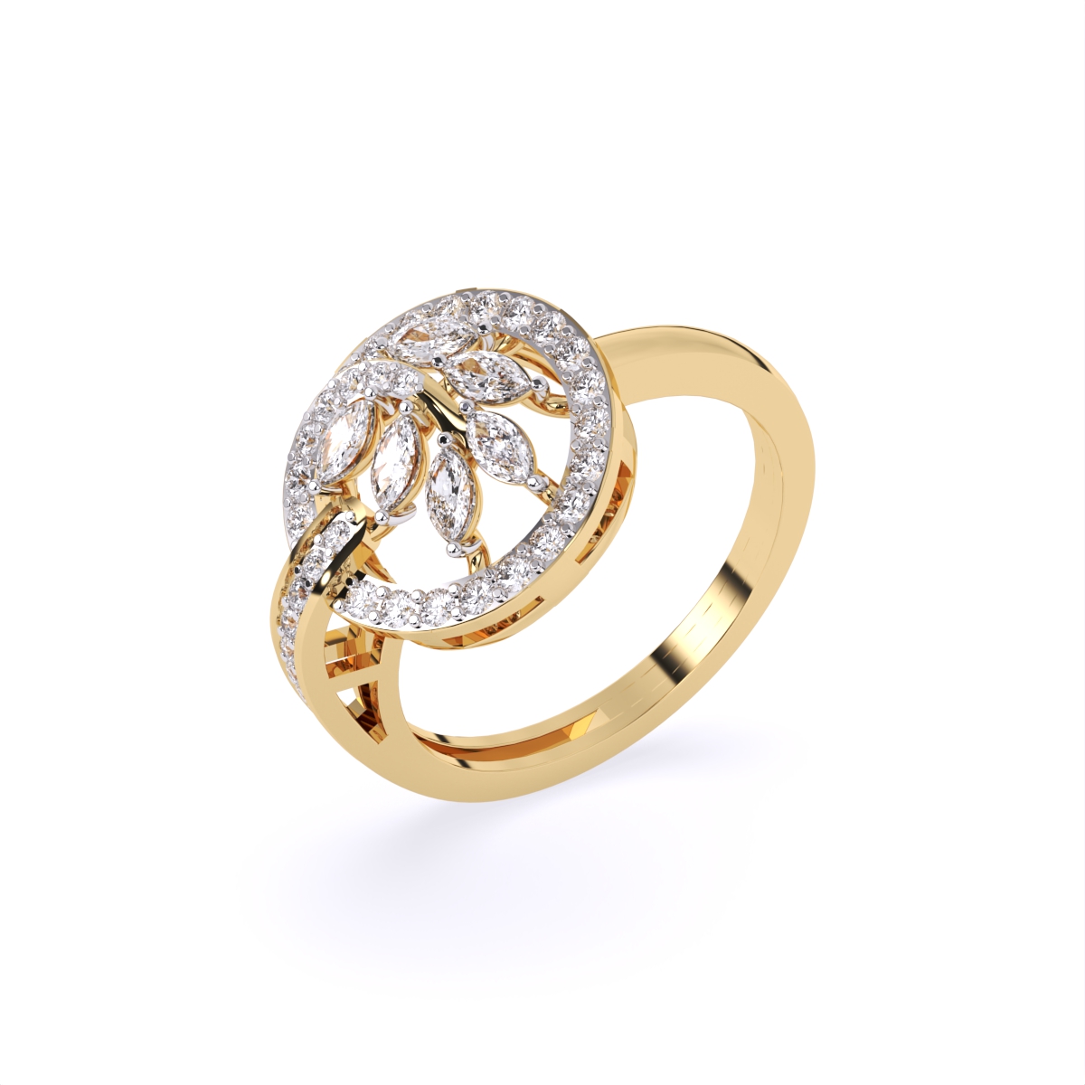 Radiant Leaf Circle Diamond Ring