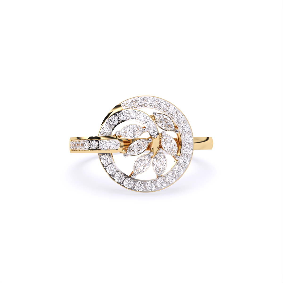 Radiant Leaf Circle Diamond Ring