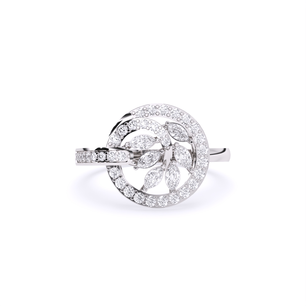 Radiant Leaf Circle Diamond Ring