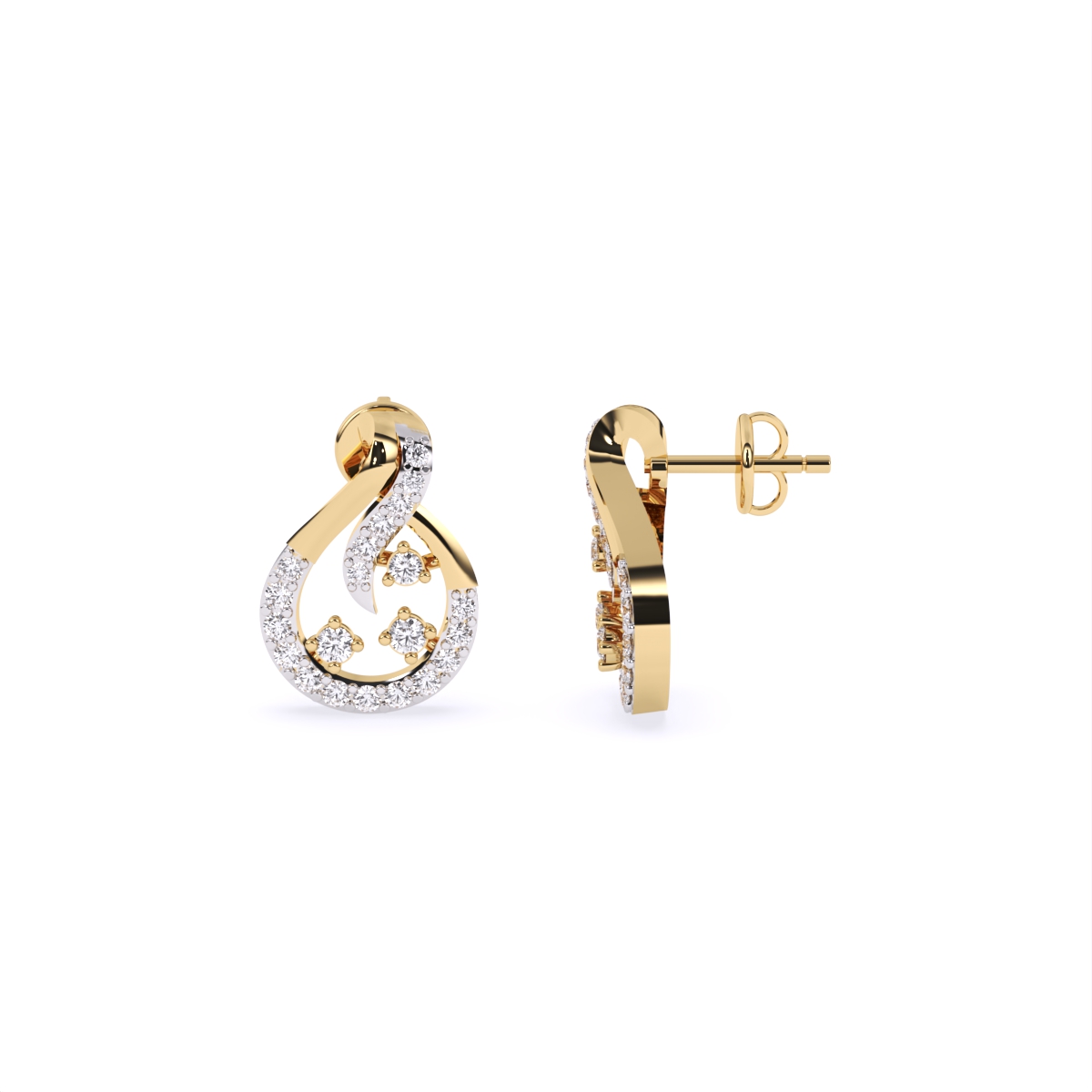 Swirl and Bloom Diamond Stud Earrings