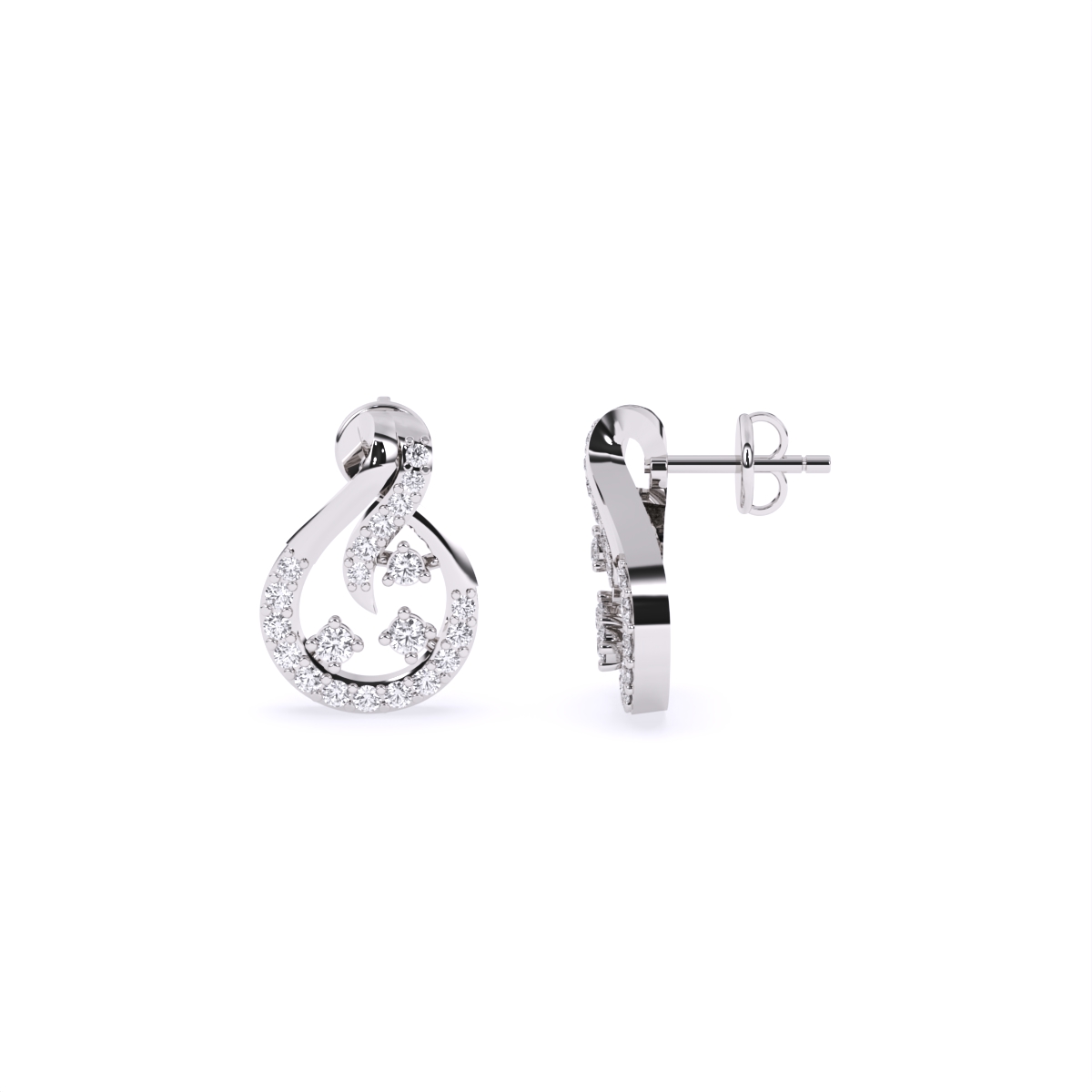 Swirl and Bloom Diamond Stud Earrings