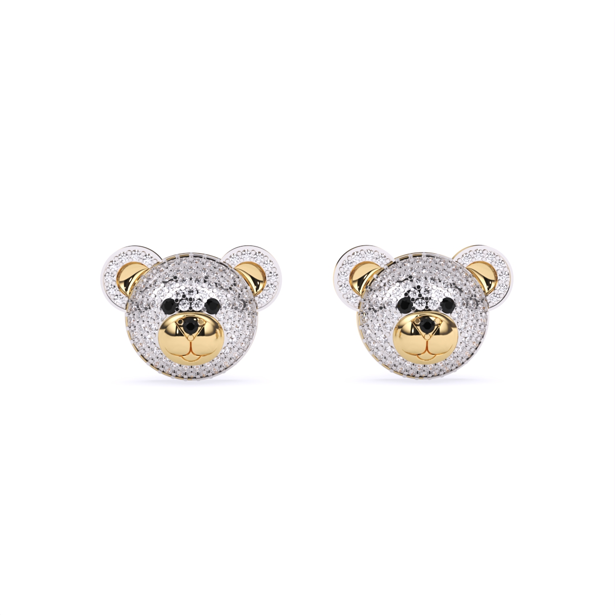 Adorable Teddy Face Diamond Stud Earrings