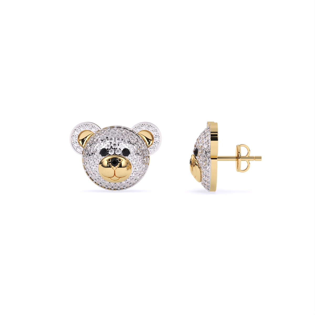 Adorable Teddy Face Diamond Stud Earrings