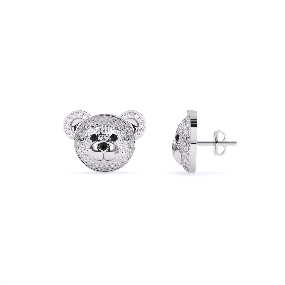 Adorable Teddy Face Diamond Stud Earrings
