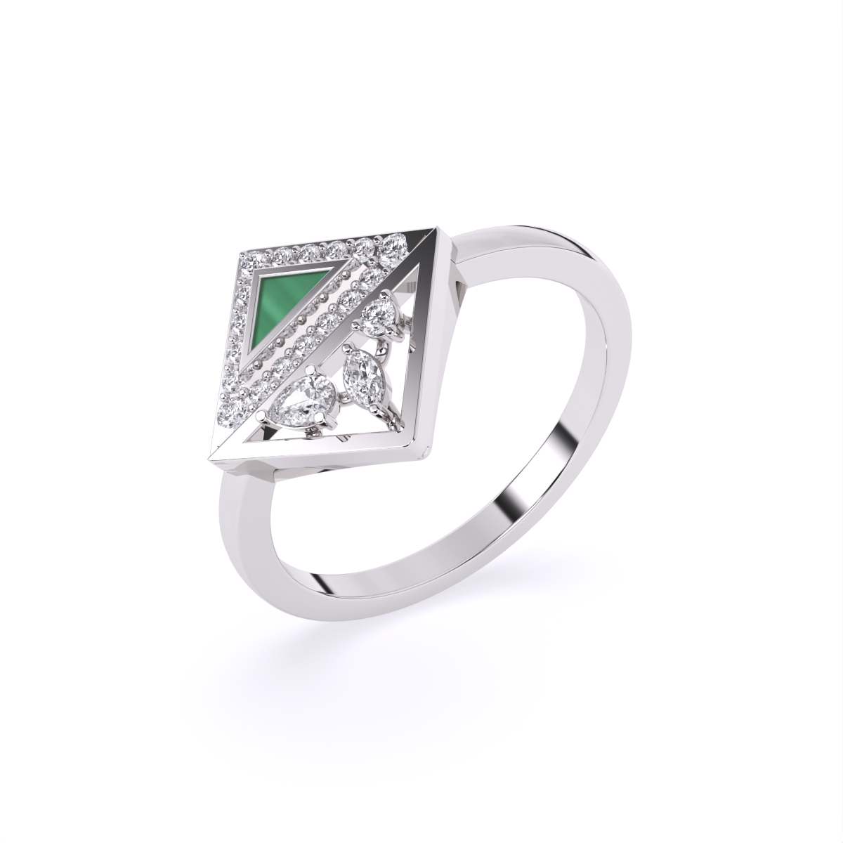 Modern Kite-Shaped Diamond Ring