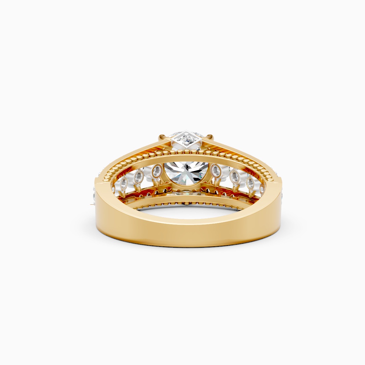 Round Solitaire and Round Centerpiece Double Shank Ring