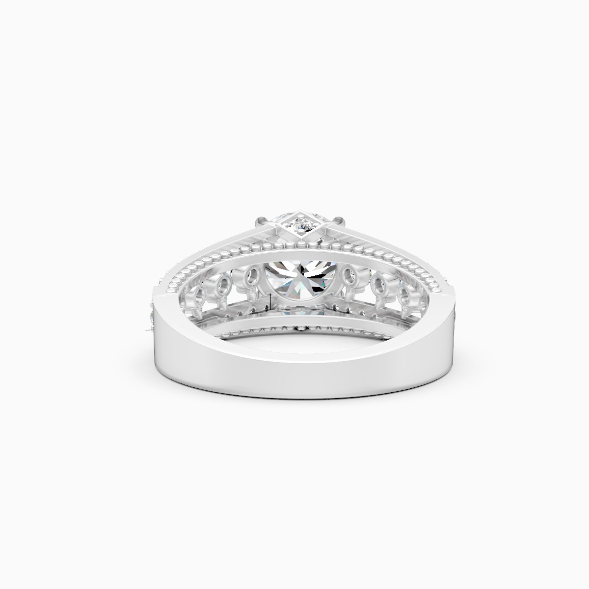 Round Solitaire and Round Centerpiece Double Shank Ring