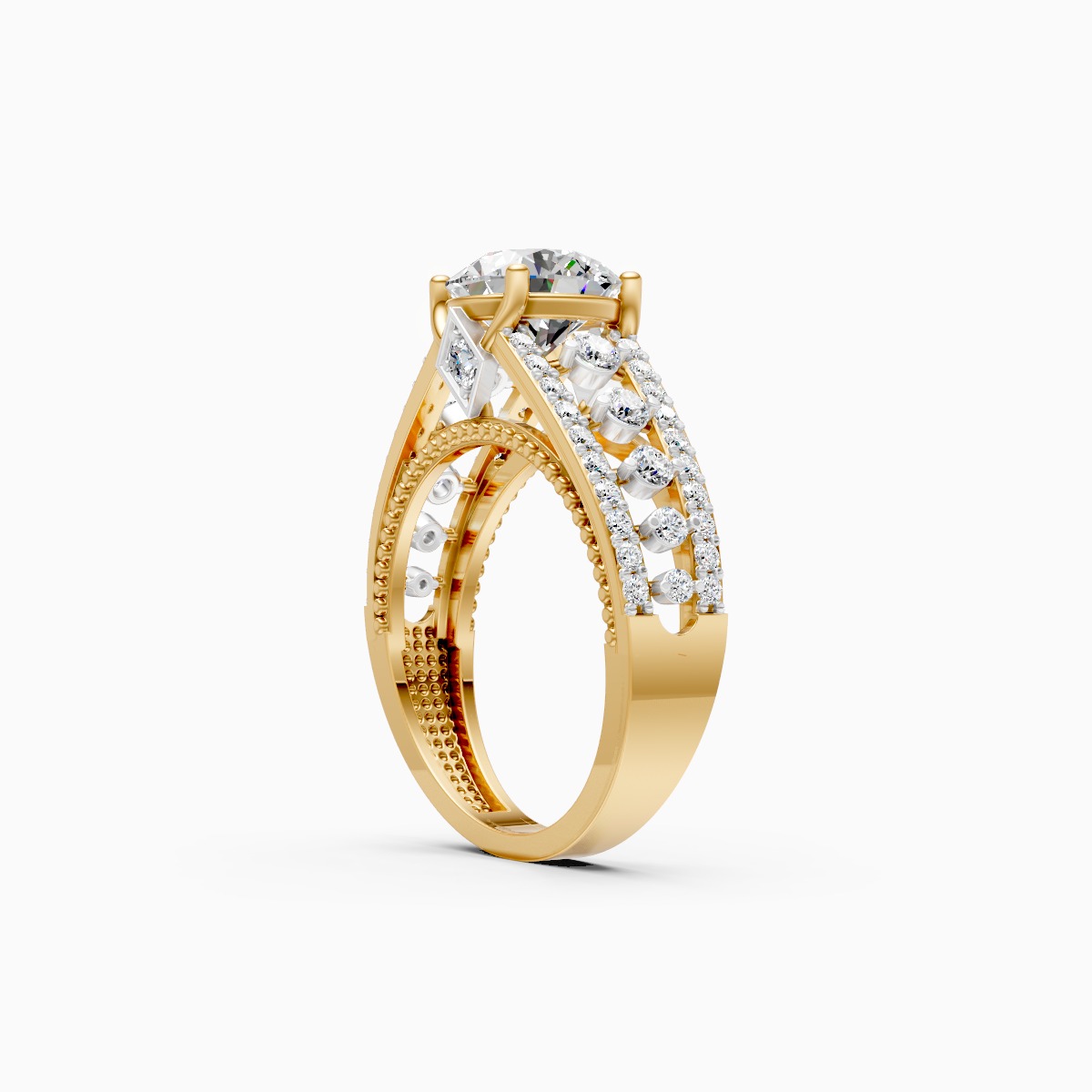 Round Solitaire and Round Centerpiece Double Shank Ring