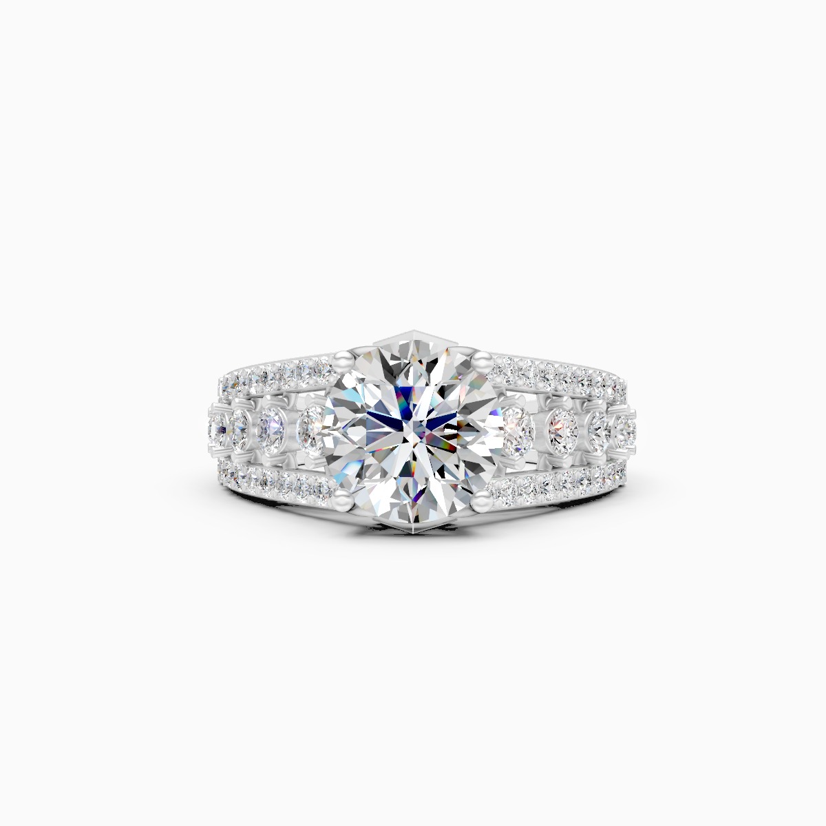 Round Solitaire and Round Centerpiece Double Shank Ring