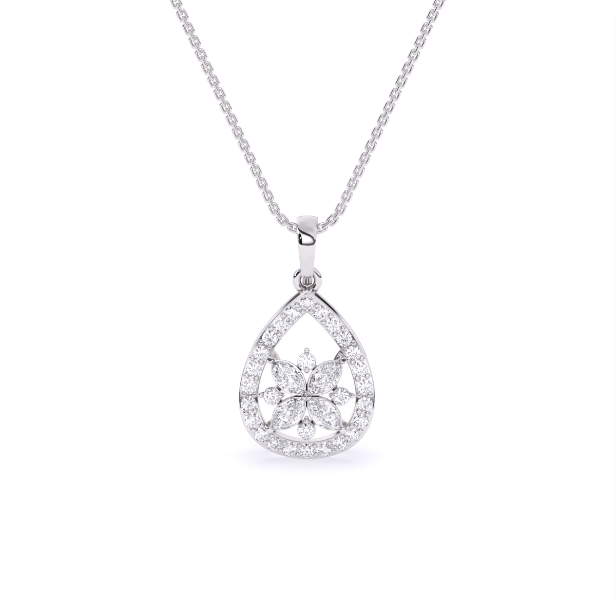 TearDrop Bloom Diamond Pendant with Marquise Petals