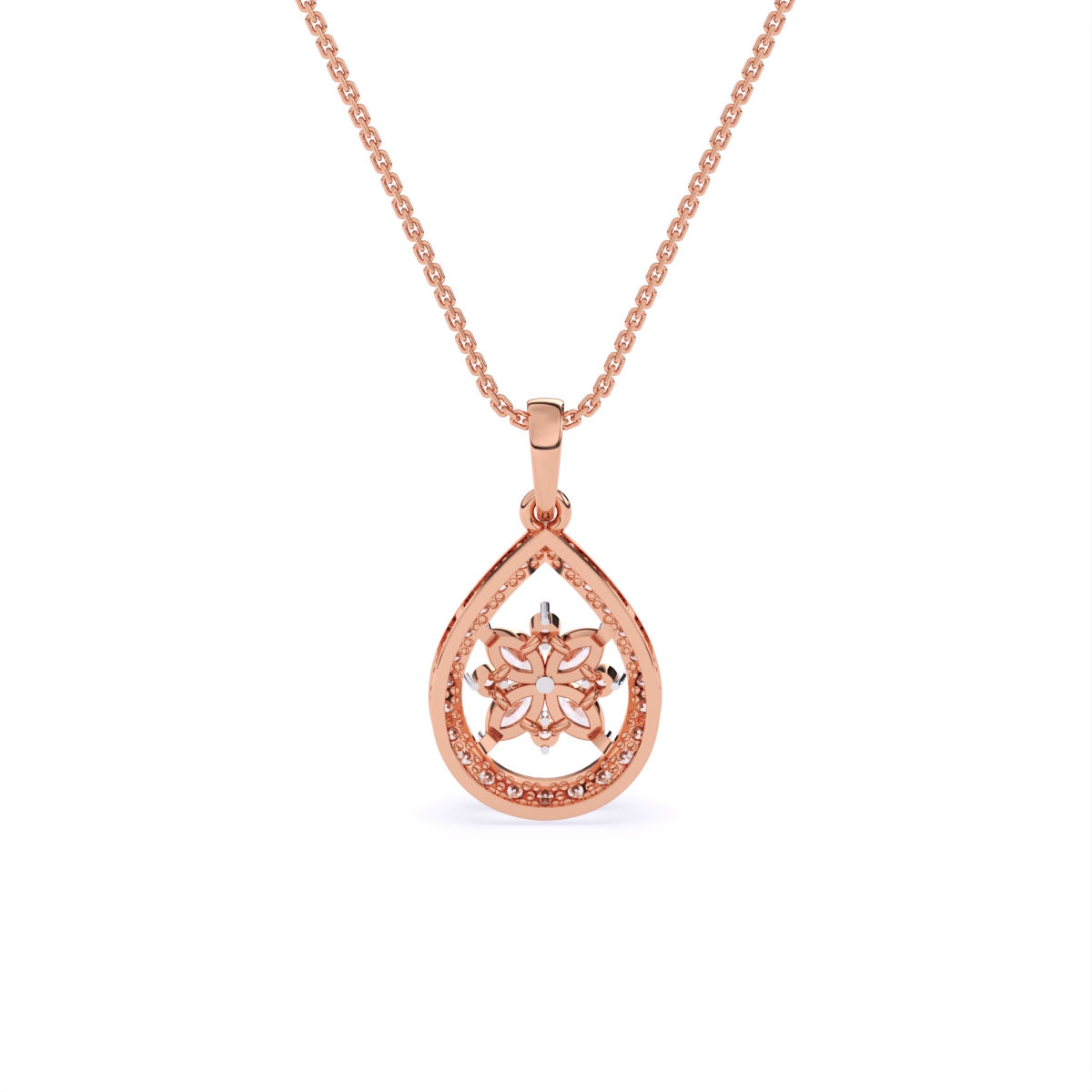 TearDrop Bloom Diamond Pendant with Marquise Petals