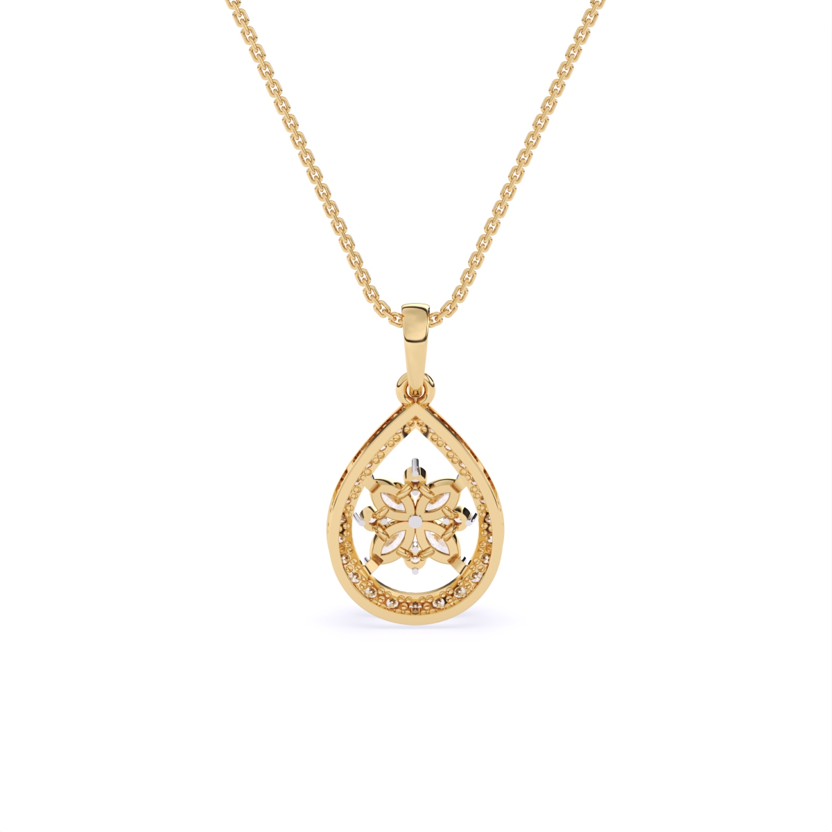 TearDrop Bloom Diamond Pendant with Marquise Petals
