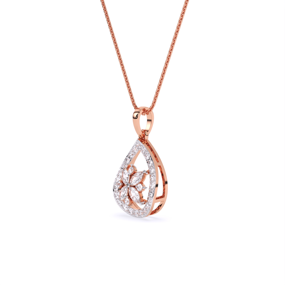 TearDrop Bloom Diamond Pendant with Marquise Petals