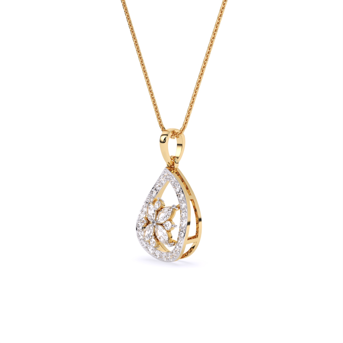 TearDrop Bloom Diamond Pendant with Marquise Petals