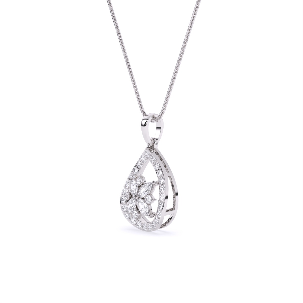 TearDrop Bloom Diamond Pendant with Marquise Petals