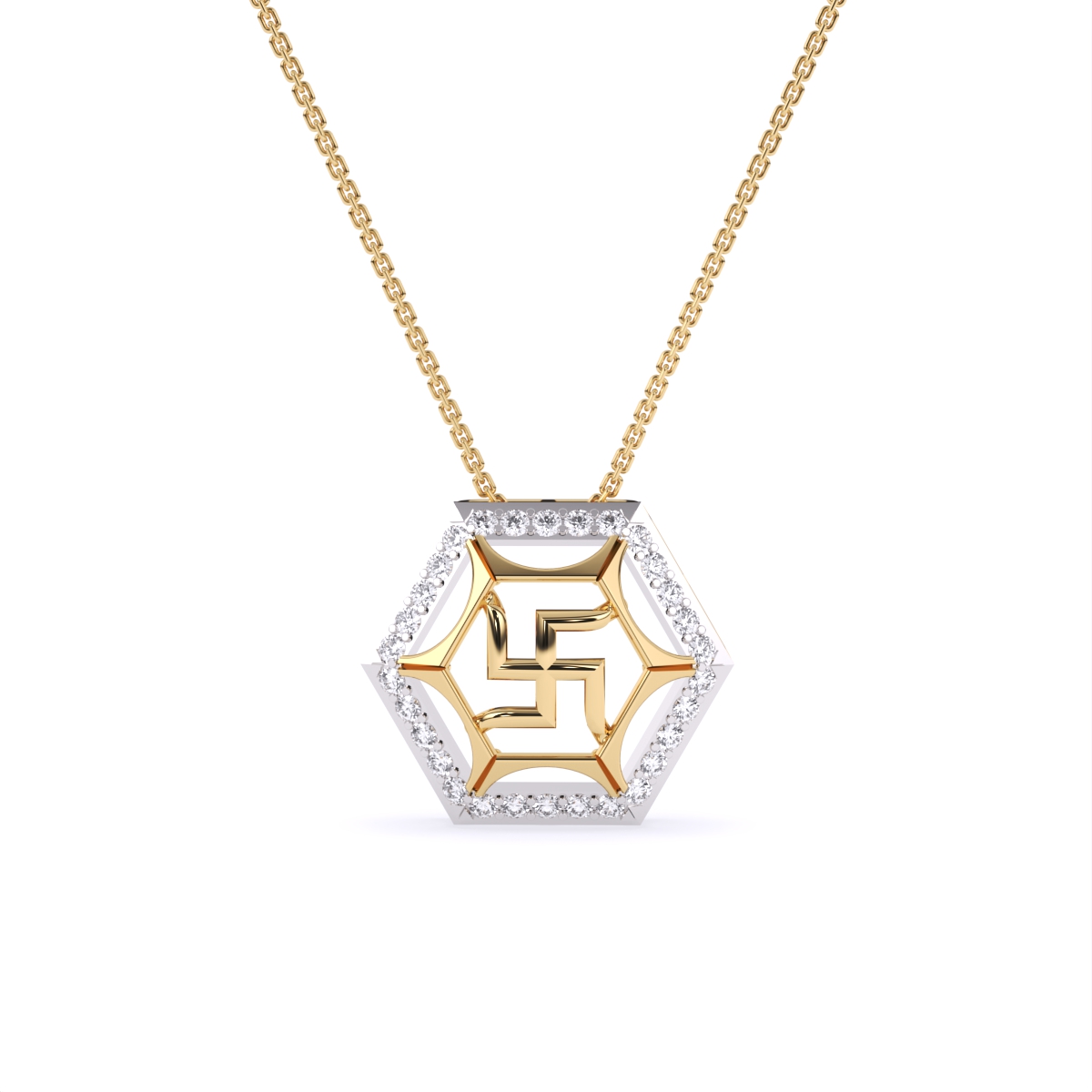 Spiritual Sparkle Swastik And Elegant Hexagon Lab Diamond Halo