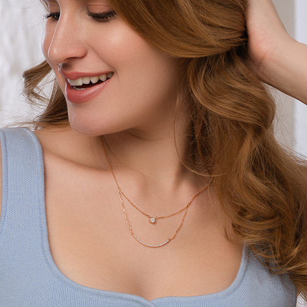 Modern Two Layer Lab Grown Diamond Necklace