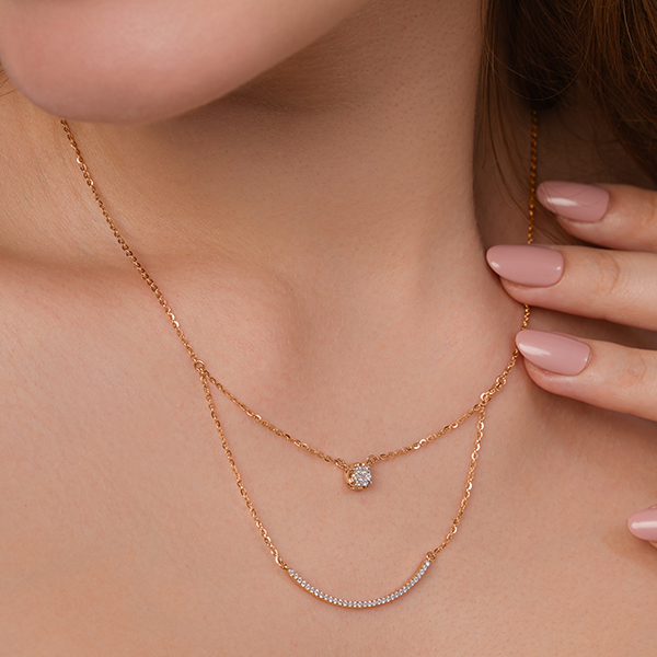 Modern Two Layer Lab Grown Diamond Necklace