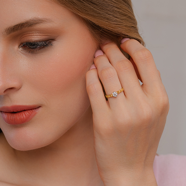 Geometric Band Solitaire Lab Grown Diamond Ring