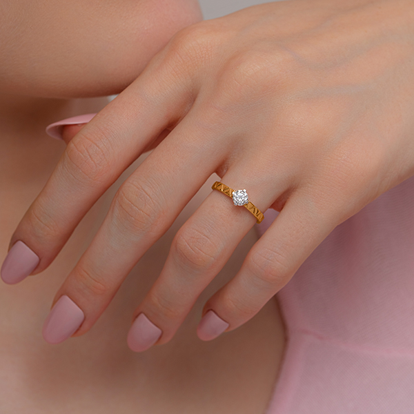 Geometric Band Solitaire Lab Grown Diamond Ring
