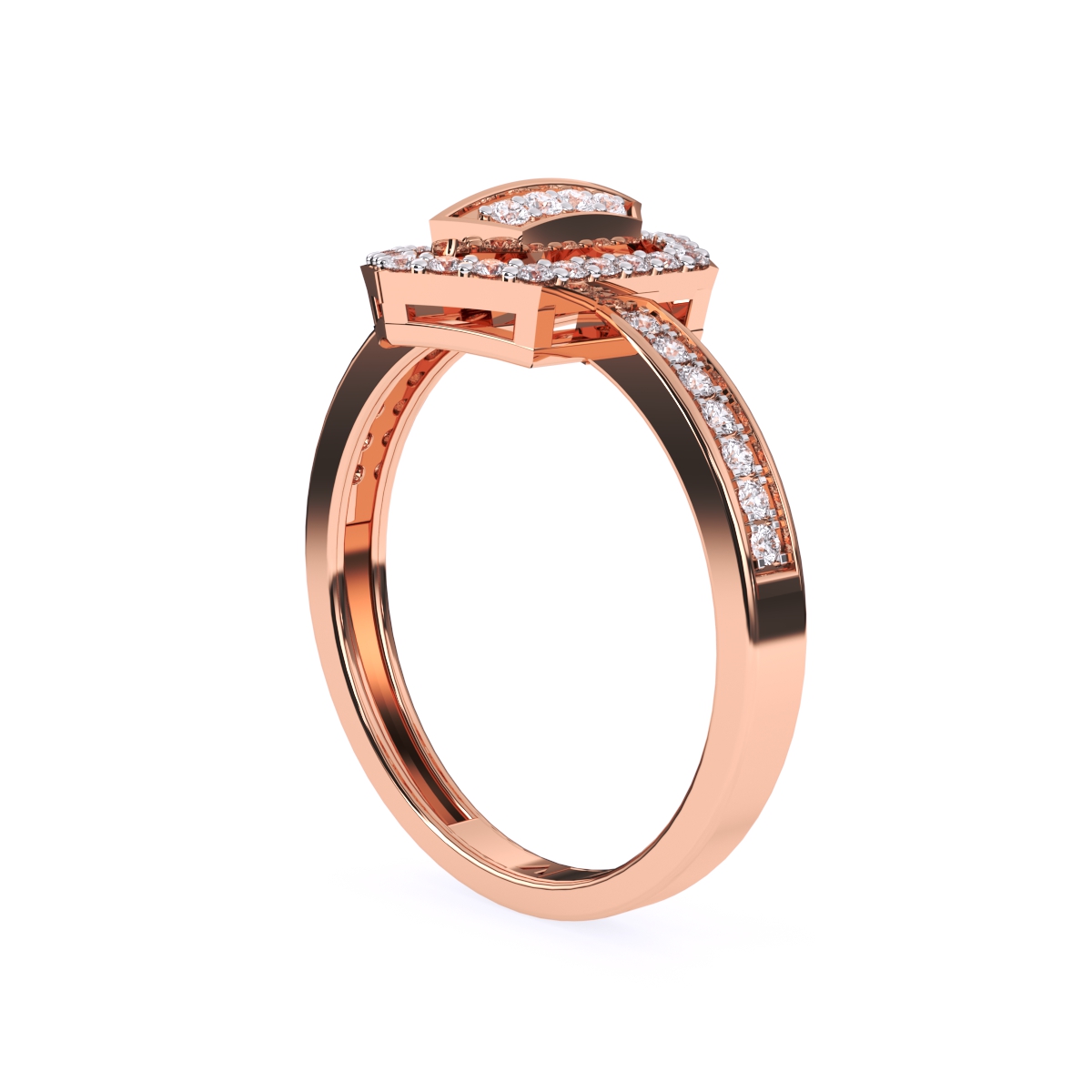 Fancy Hexagon Shaped Halo Round Diamond Ring