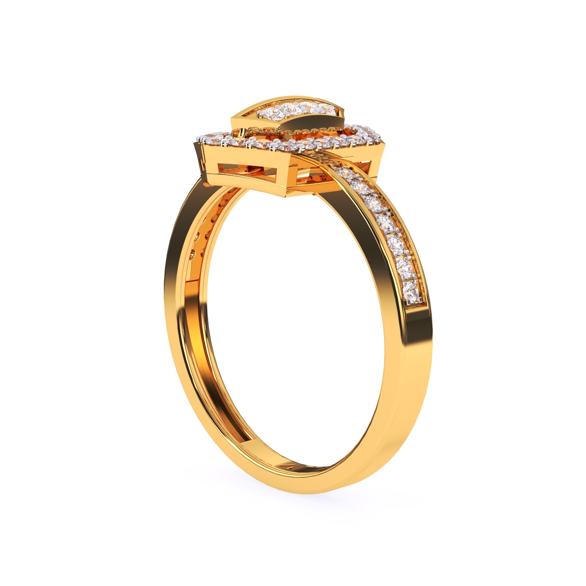 Fancy Hexagon Shaped Halo Round Diamond Ring