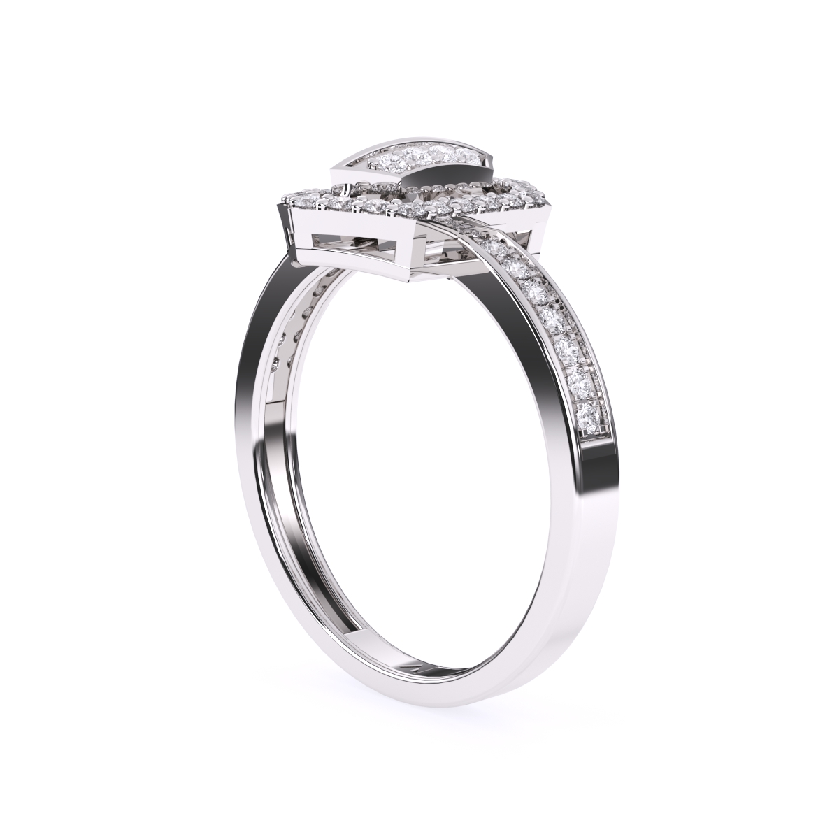 Fancy Hexagon Shaped Halo Round Diamond Ring
