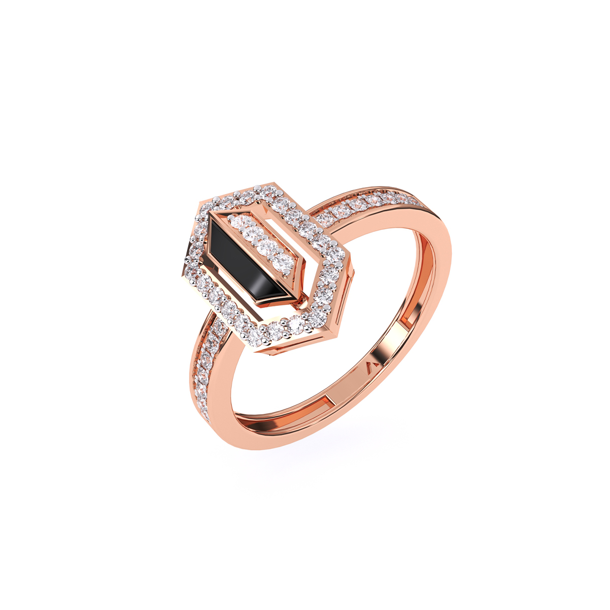 Fancy Hexagon Shaped Halo Round Diamond Ring