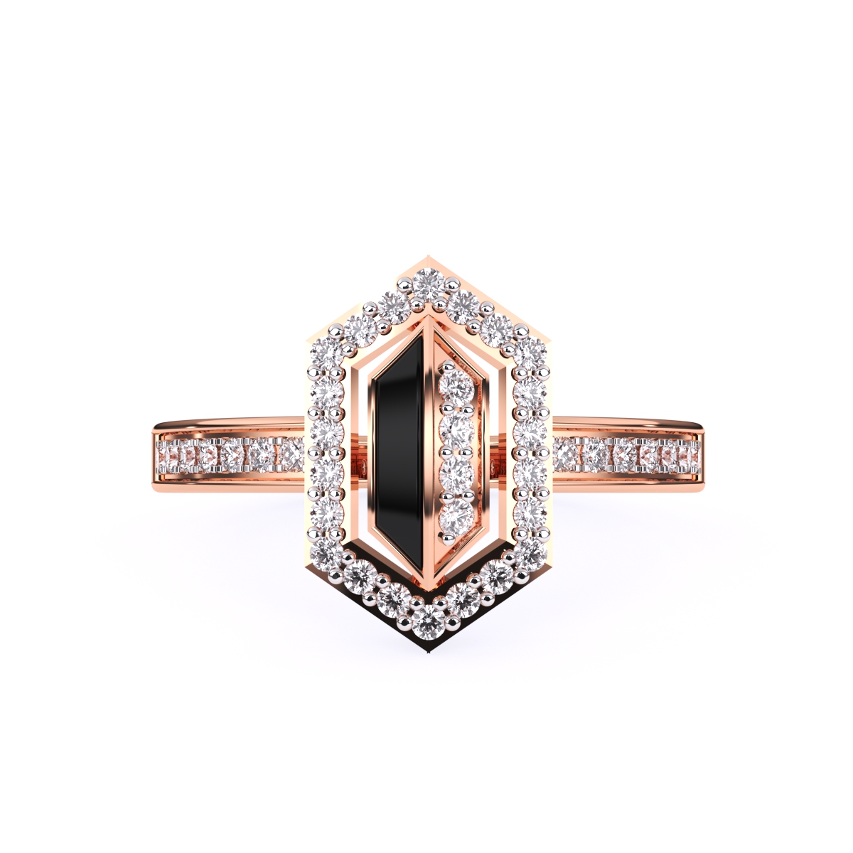 Fancy Hexagon Shaped Halo Round Diamond Ring