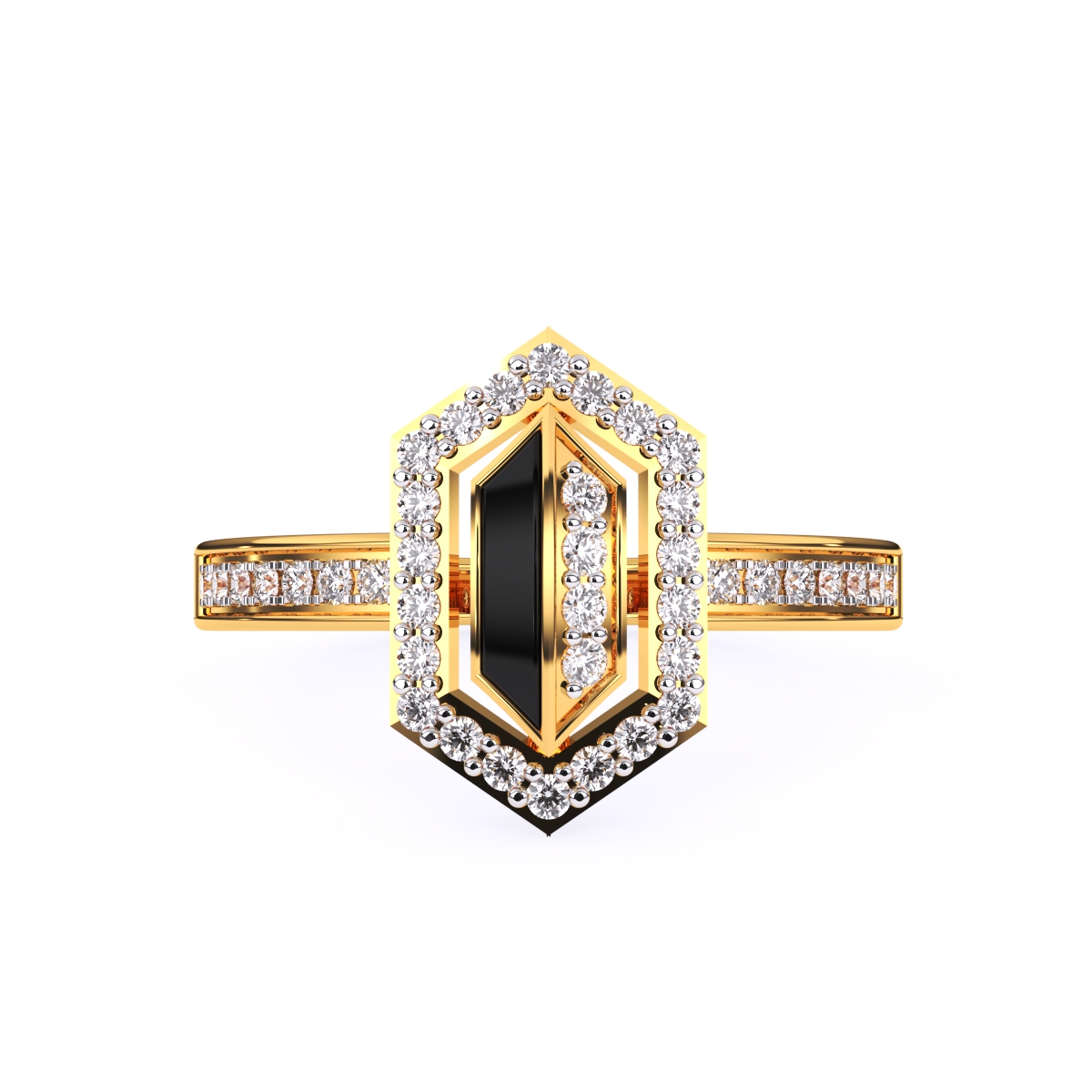 Fancy Hexagon Shaped Halo Round Diamond Ring