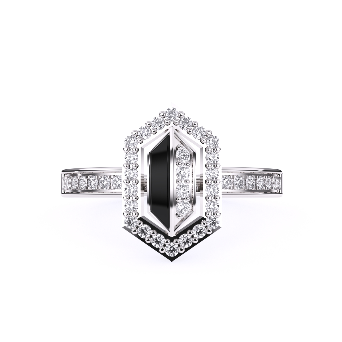 Fancy Hexagon Shaped Halo Round Diamond Ring