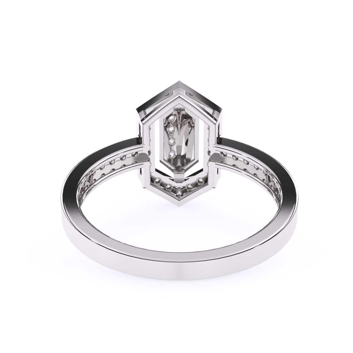 Fancy Hexagon Shaped Halo Round Diamond Ring