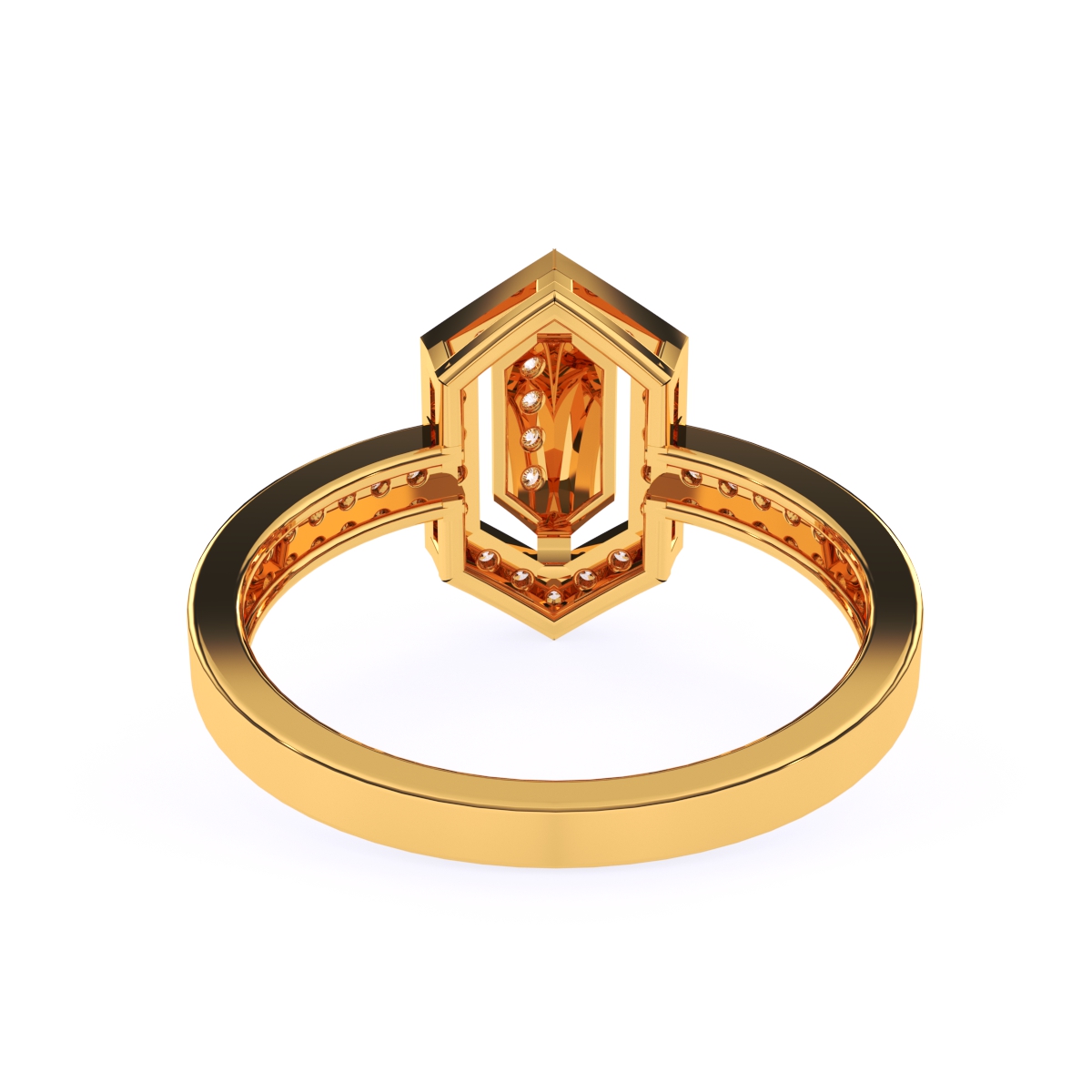Fancy Hexagon Shaped Halo Round Diamond Ring