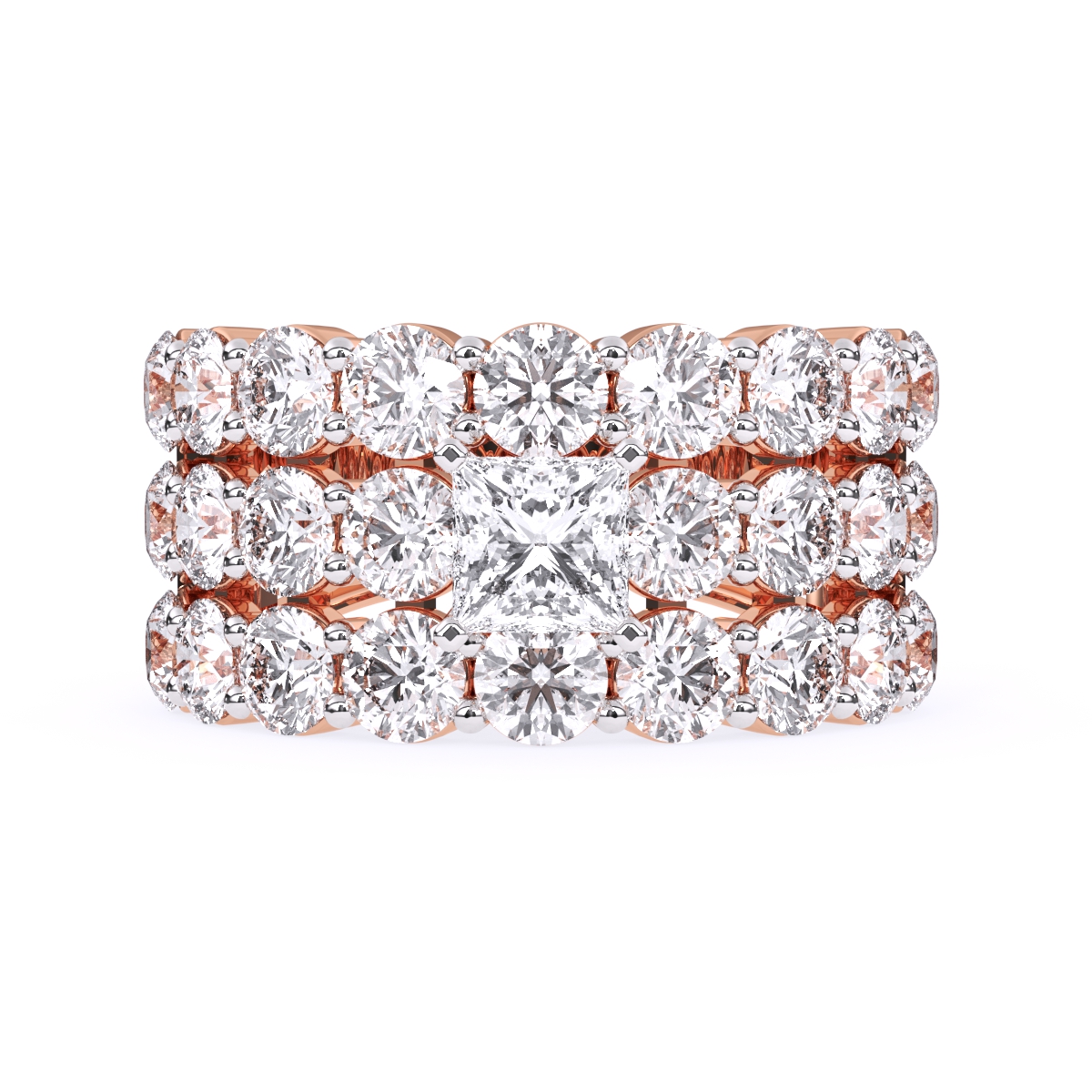 Elegant Three Row Cluster Diamond Ring