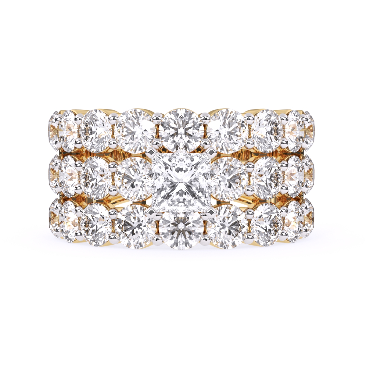 Elegant Three Row Cluster Diamond Ring