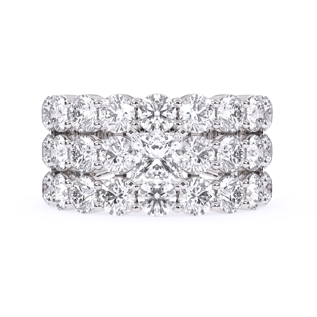 Elegant Three Row Cluster Diamond Ring