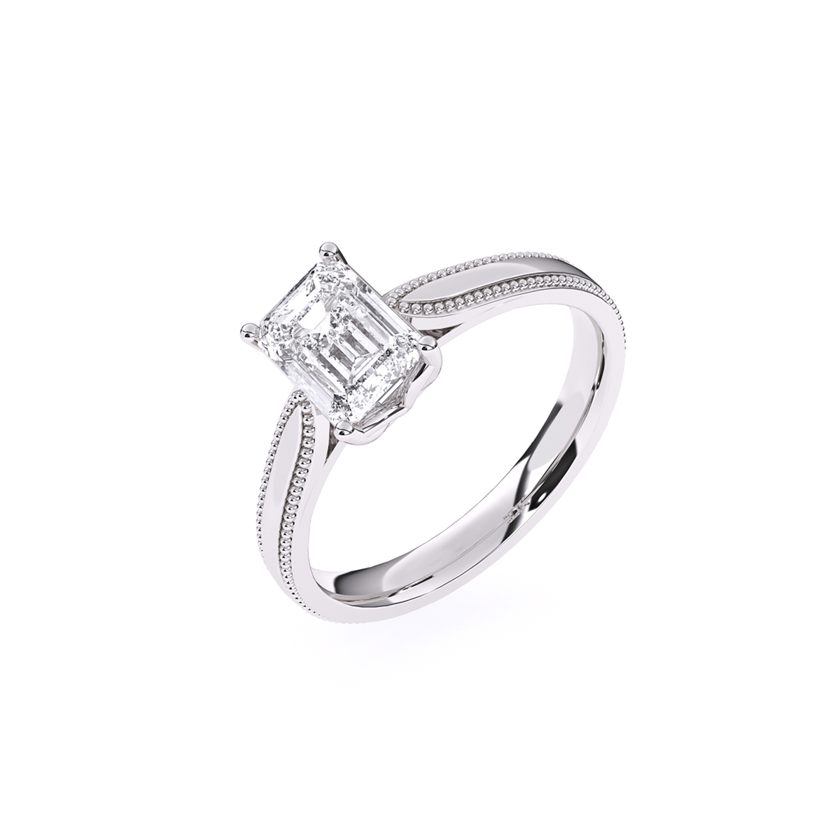 Vintage Milgrain Emerald Cut Solitaire Ring