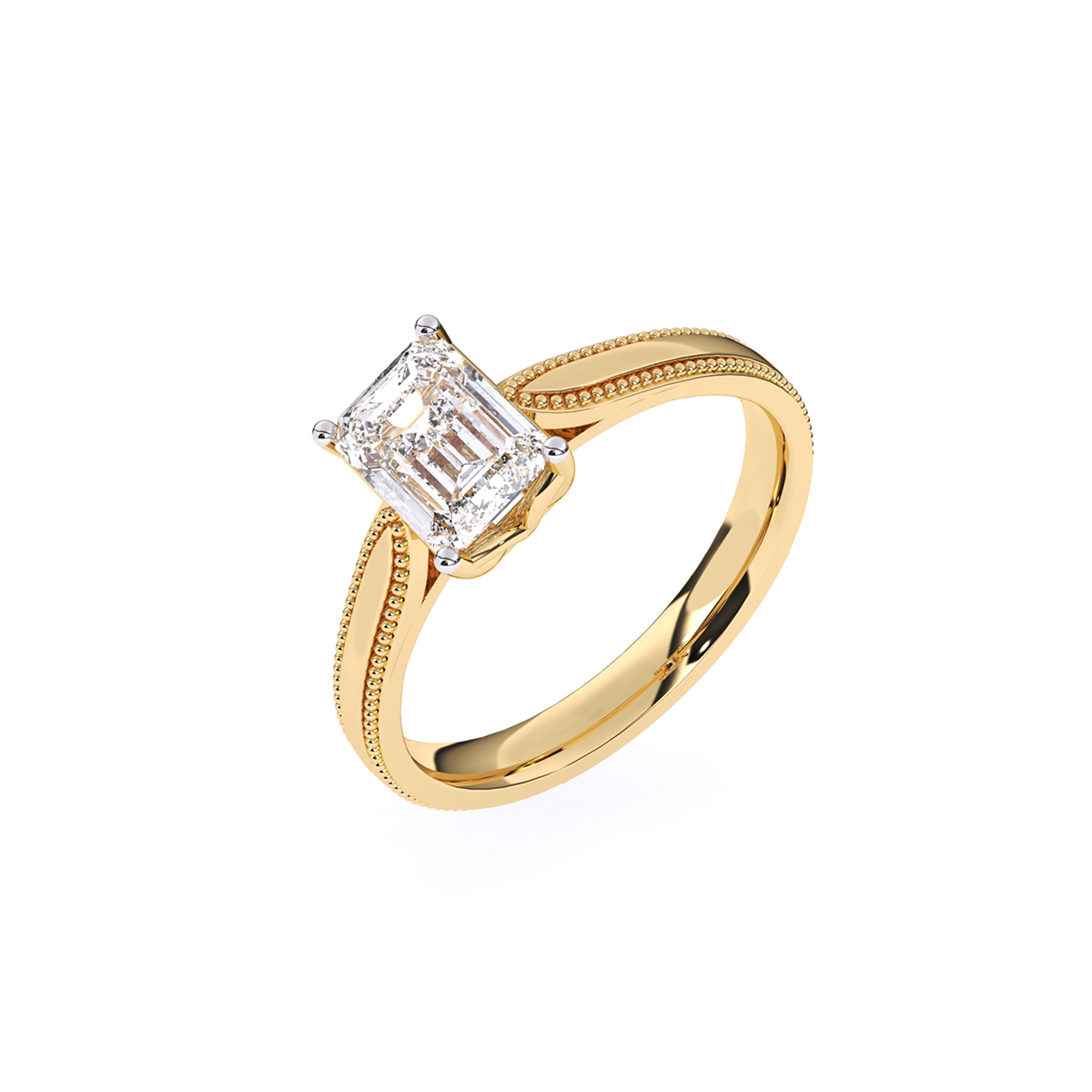 Vintage Milgrain Emerald Cut Solitaire Ring